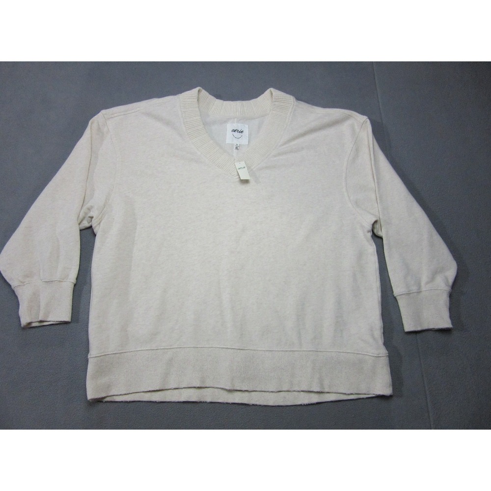 Aerie Sweatshirt Womens XL Beige Every Day V Neck Always & Forever Real